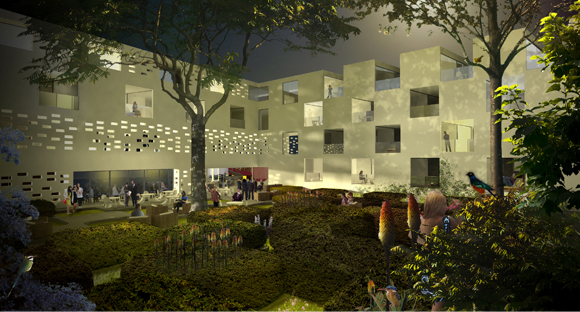 Photomontage du jardin de nuit